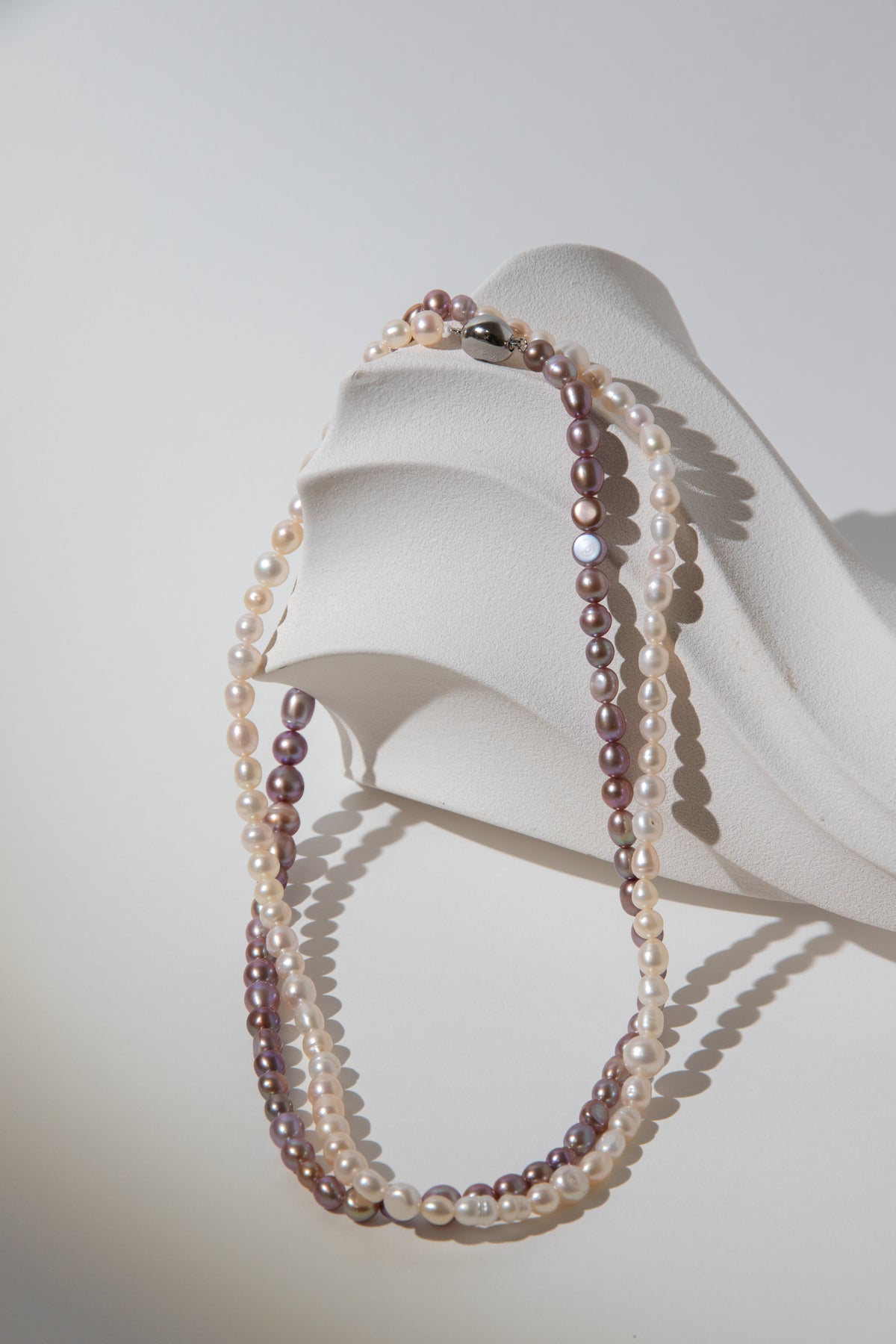 90cm long natural white and purple rice pearl long necklace