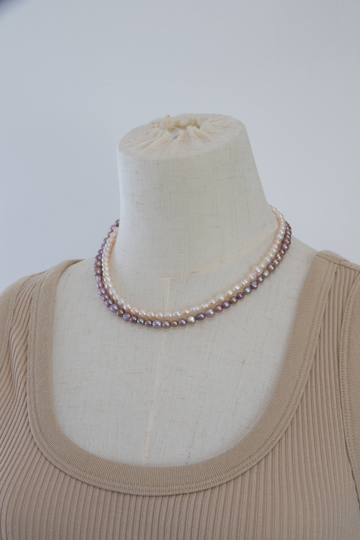 90cm long natural white and purple rice pearl long necklace