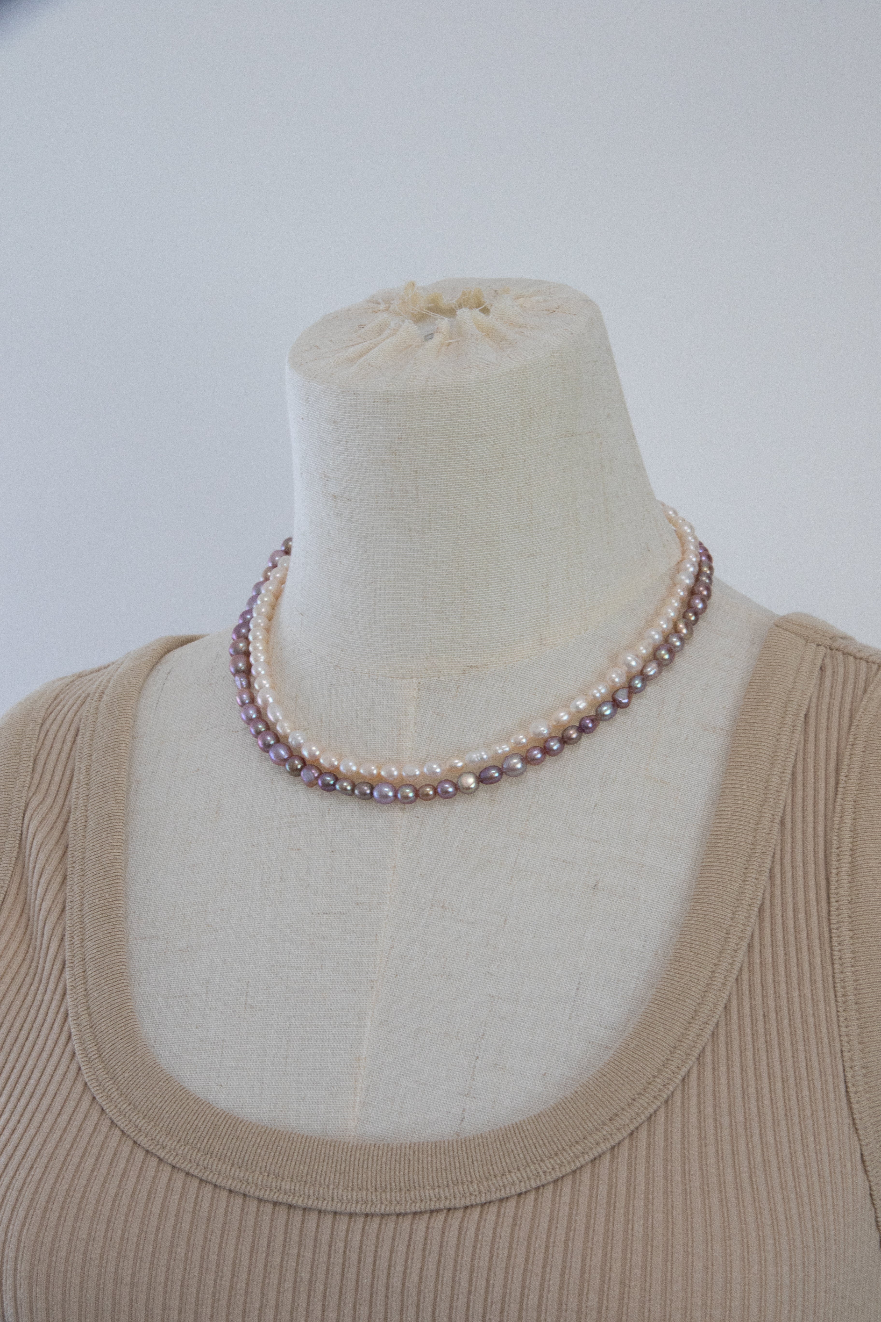 90cm long natural white and purple rice pearl long necklace