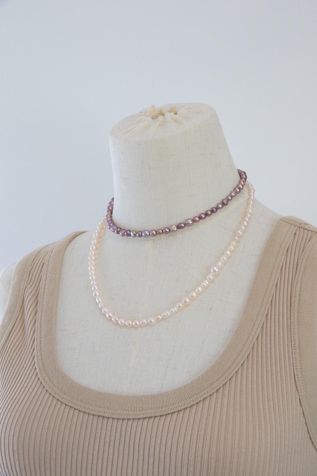90cm long natural white and purple rice pearl long necklace