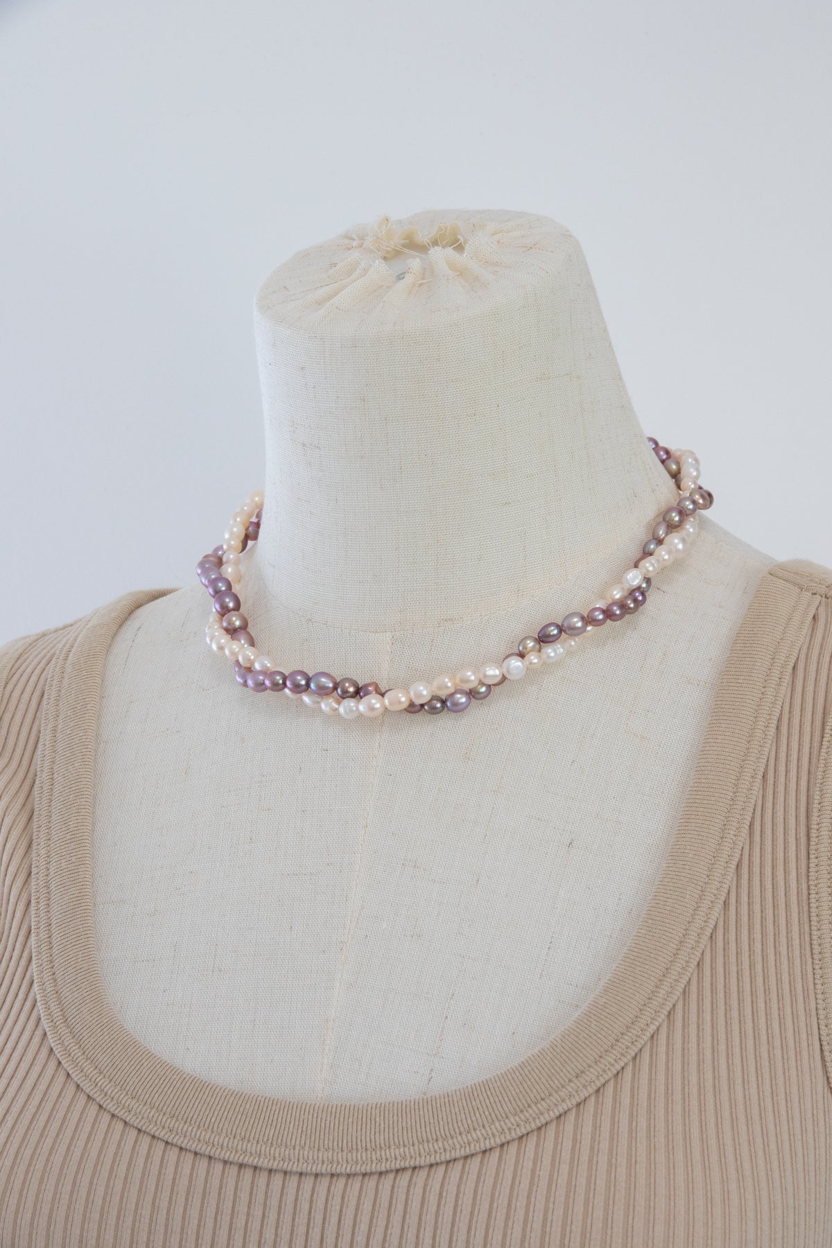 90cm long natural white and purple rice pearl long necklace