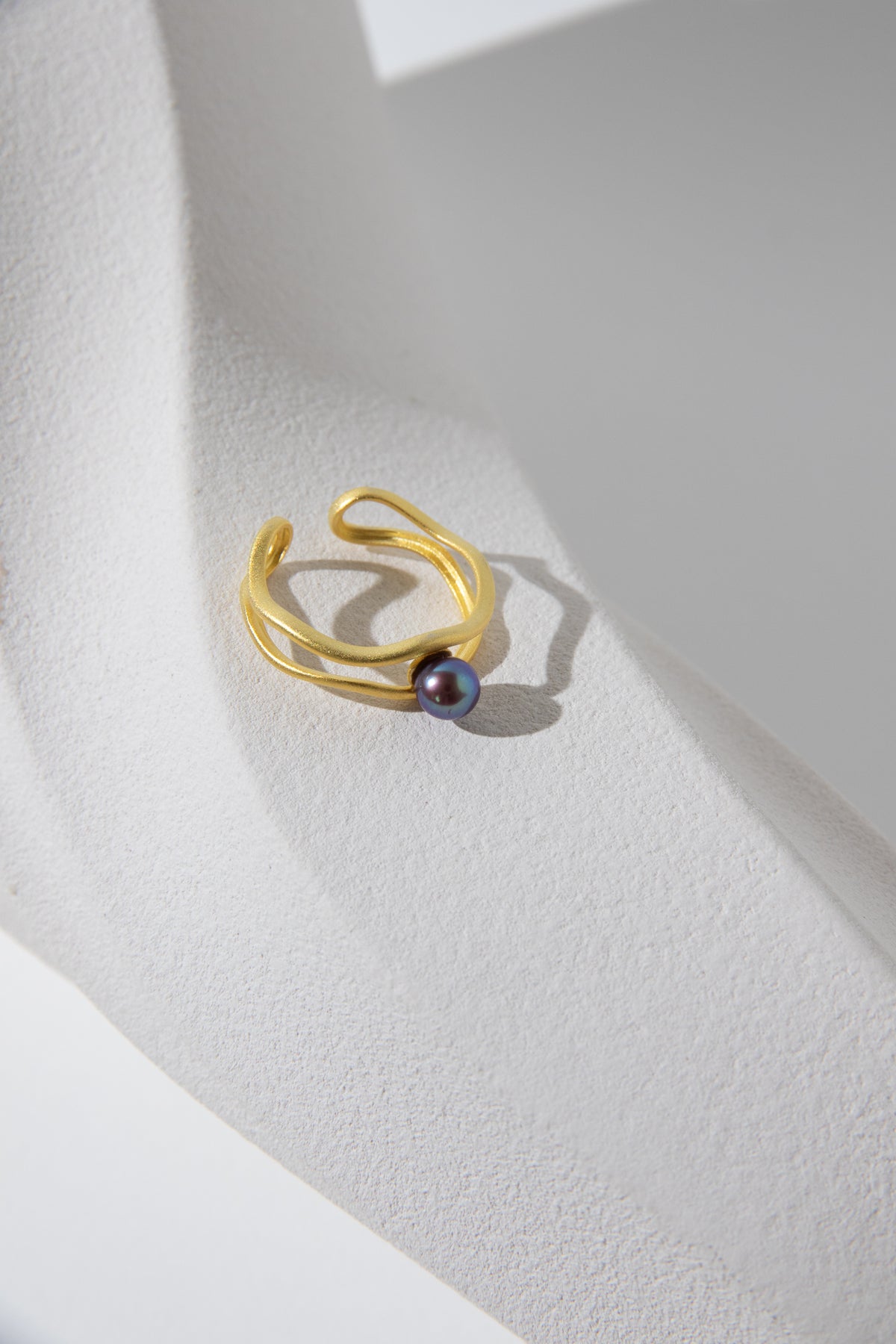 mini small round pearl ring in matte gold plated silver ring