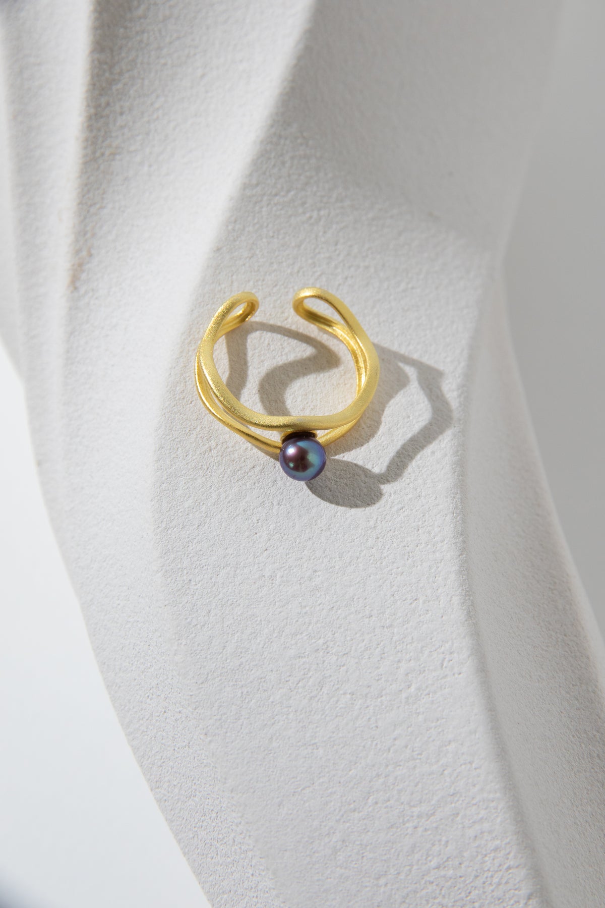 mini small round pearl ring in matte gold plated silver ring
