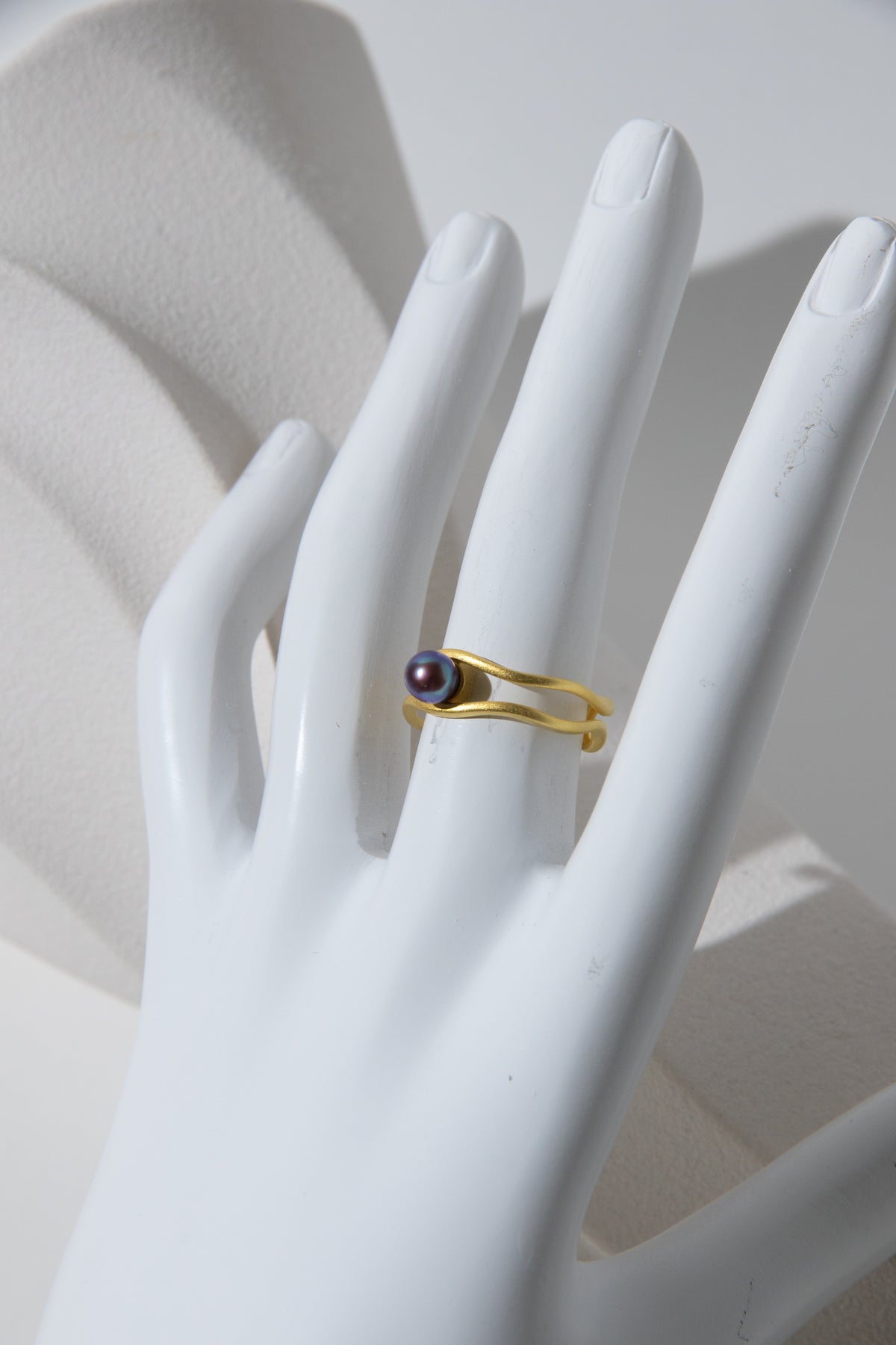 mini small round pearl ring in matte gold plated silver ring