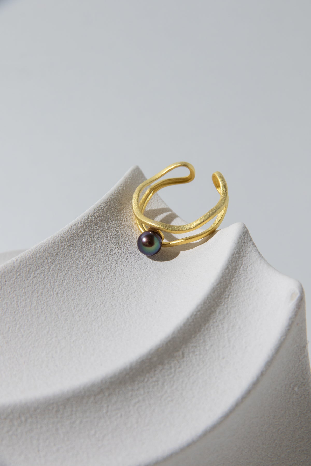 mini small round pearl ring in matte gold plated silver ring