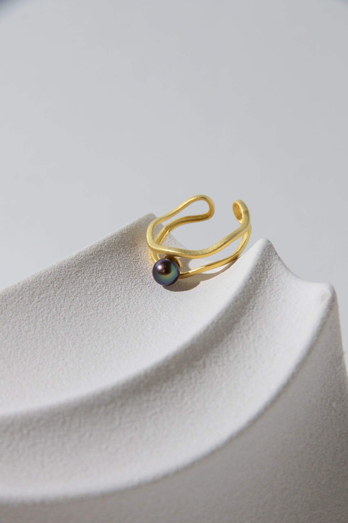 mini small round pearl ring in matte gold plated silver ring