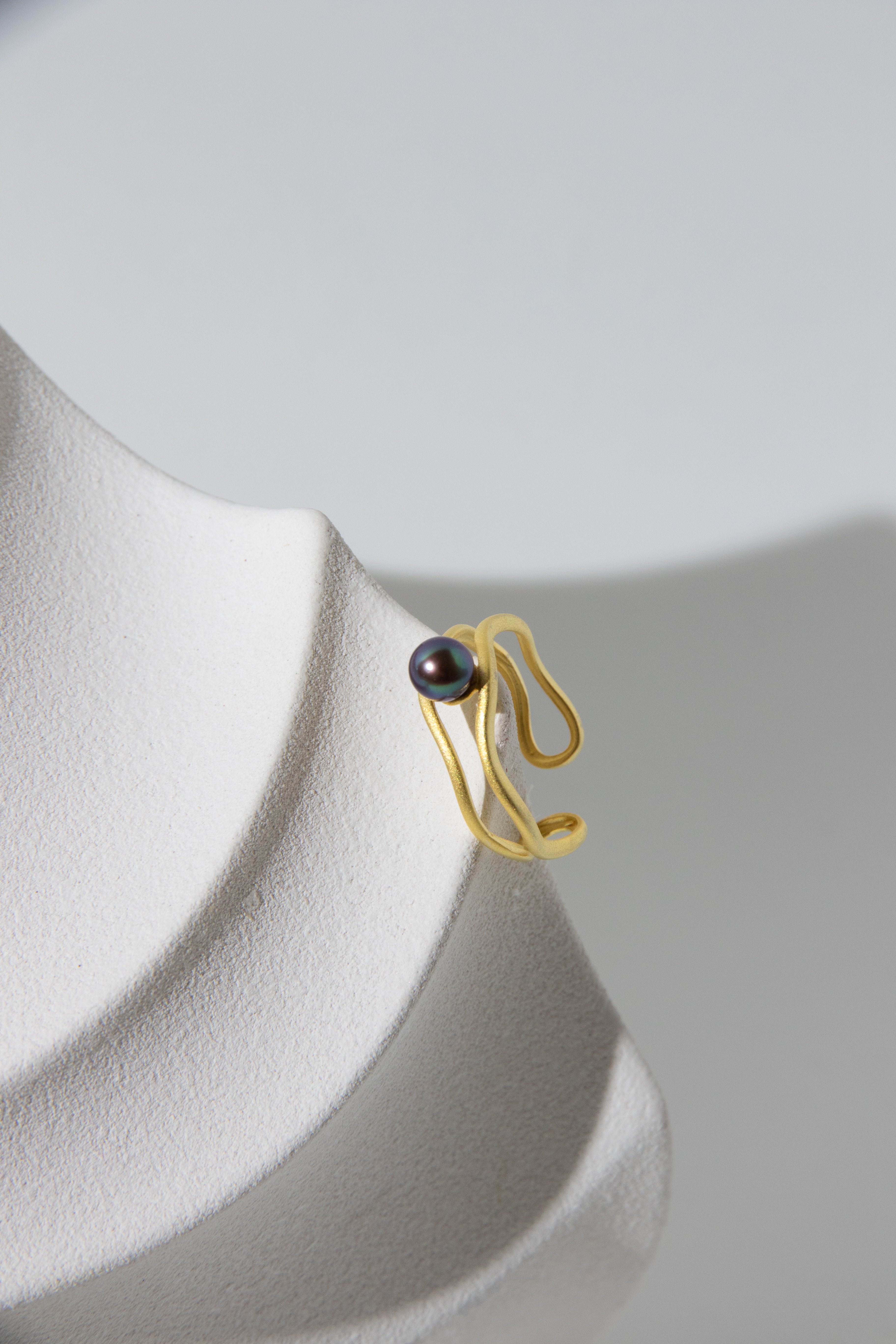 mini small round pearl ring in matte gold plated silver ring