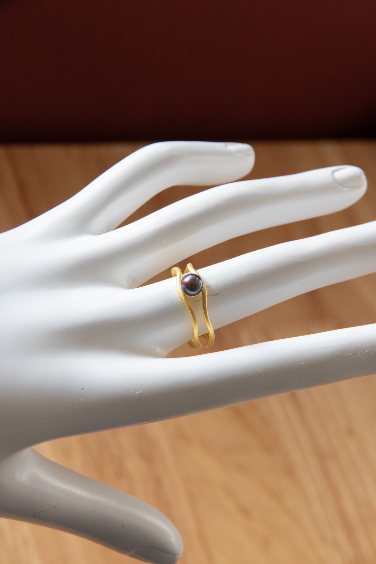 mini small round pearl ring in matte gold plated silver ring