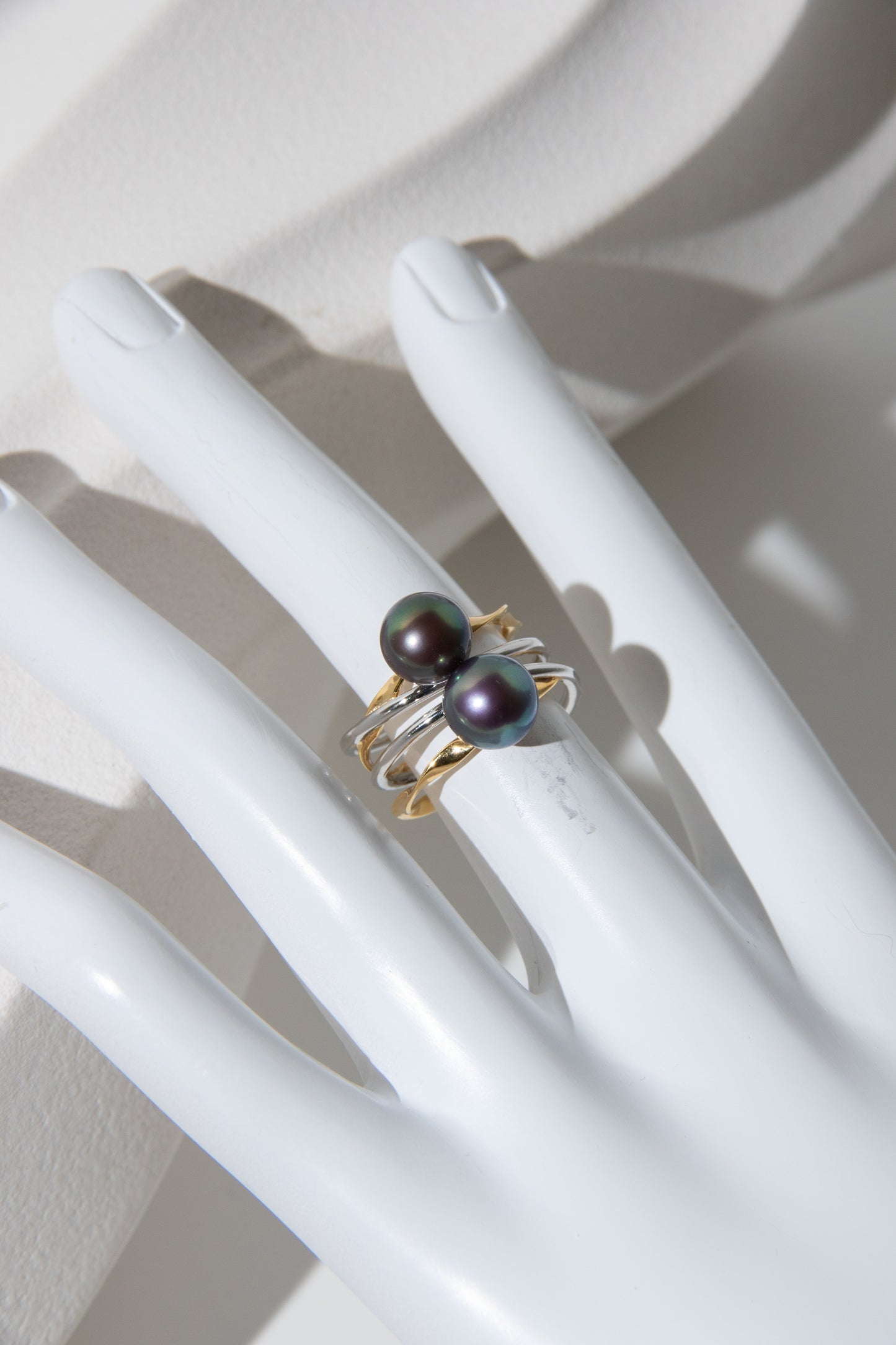 Silver Golden mixed- round pearl rings