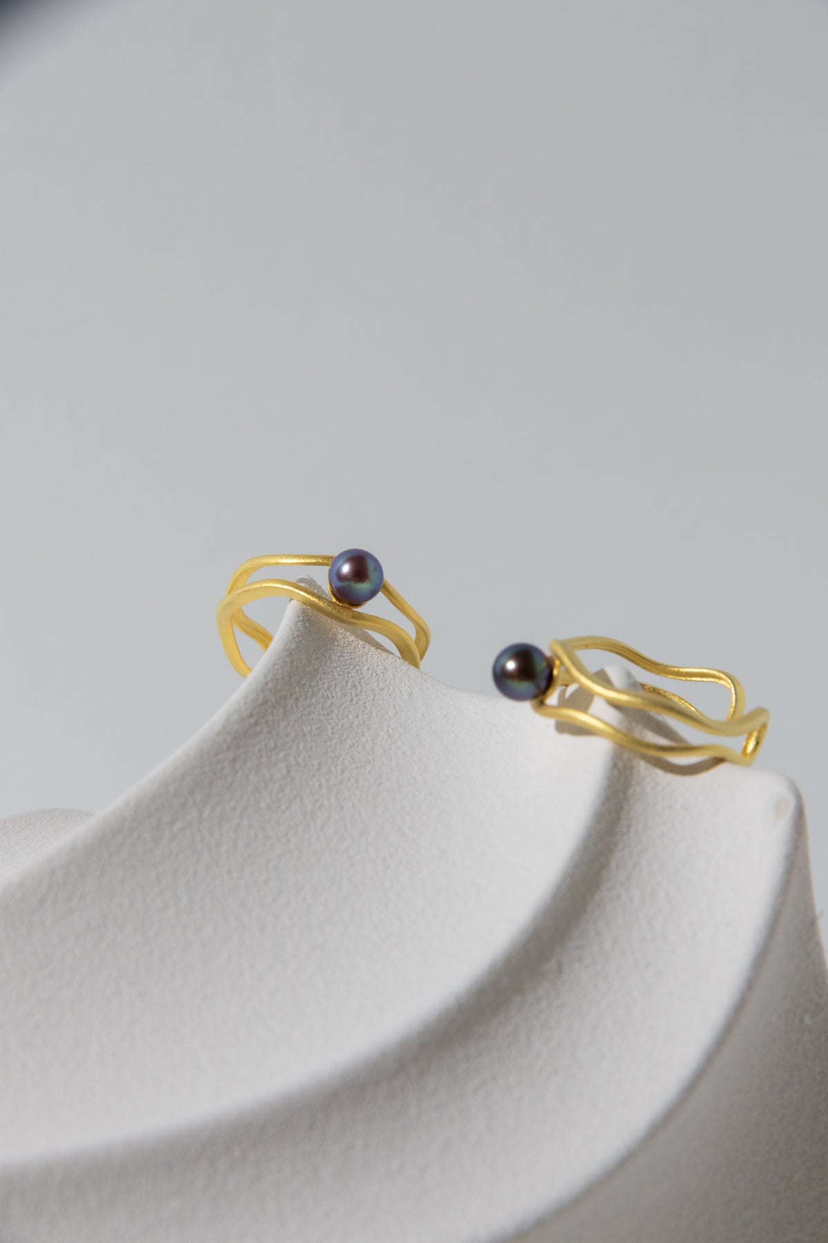mini small round pearl ring in matte gold plated silver ring