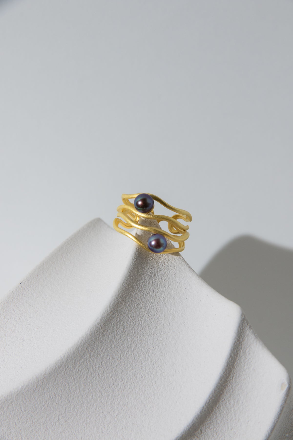 mini small round pearl ring in matte gold plated silver ring