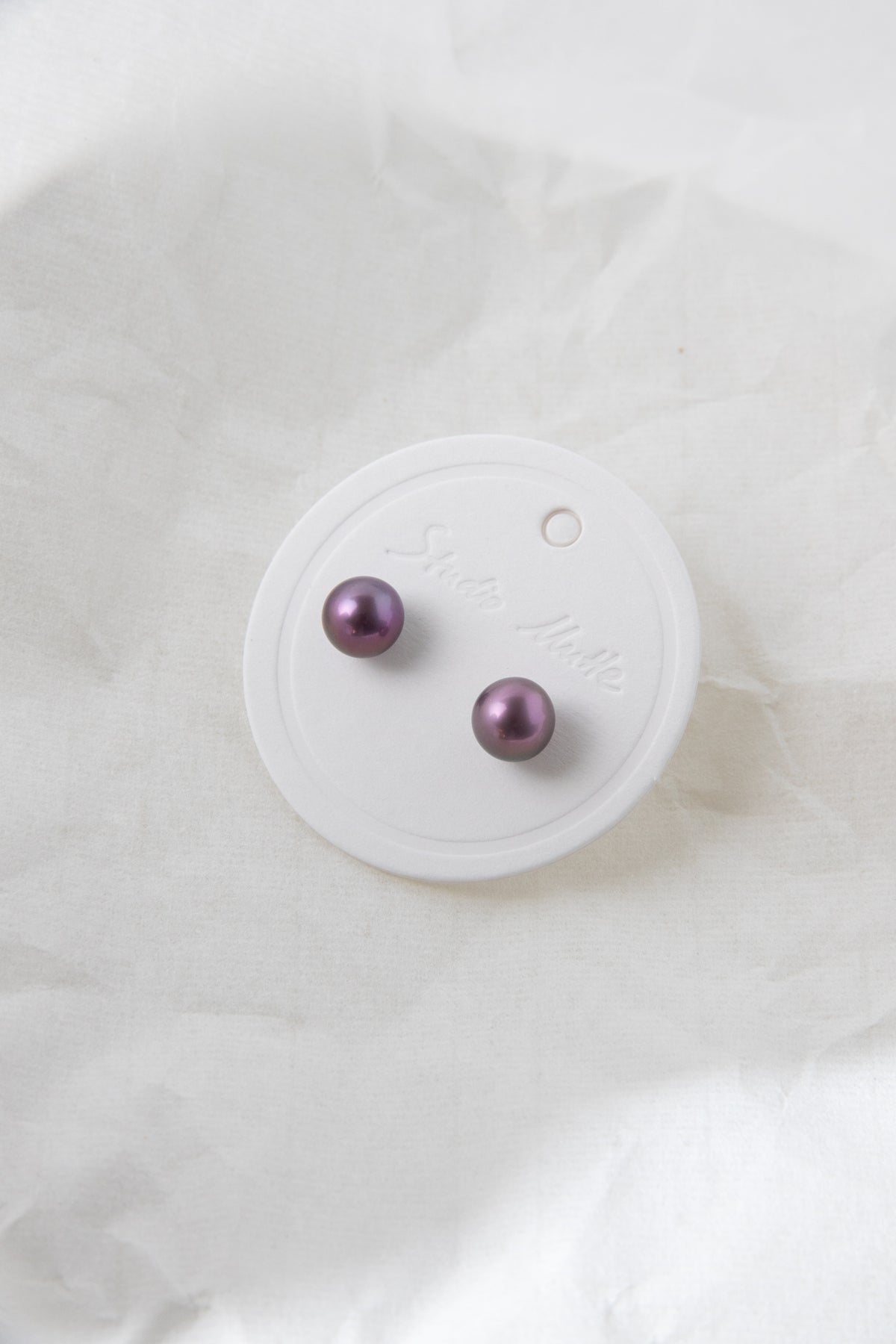 Natural purple round pearl ear studs-excellent level-NR.1