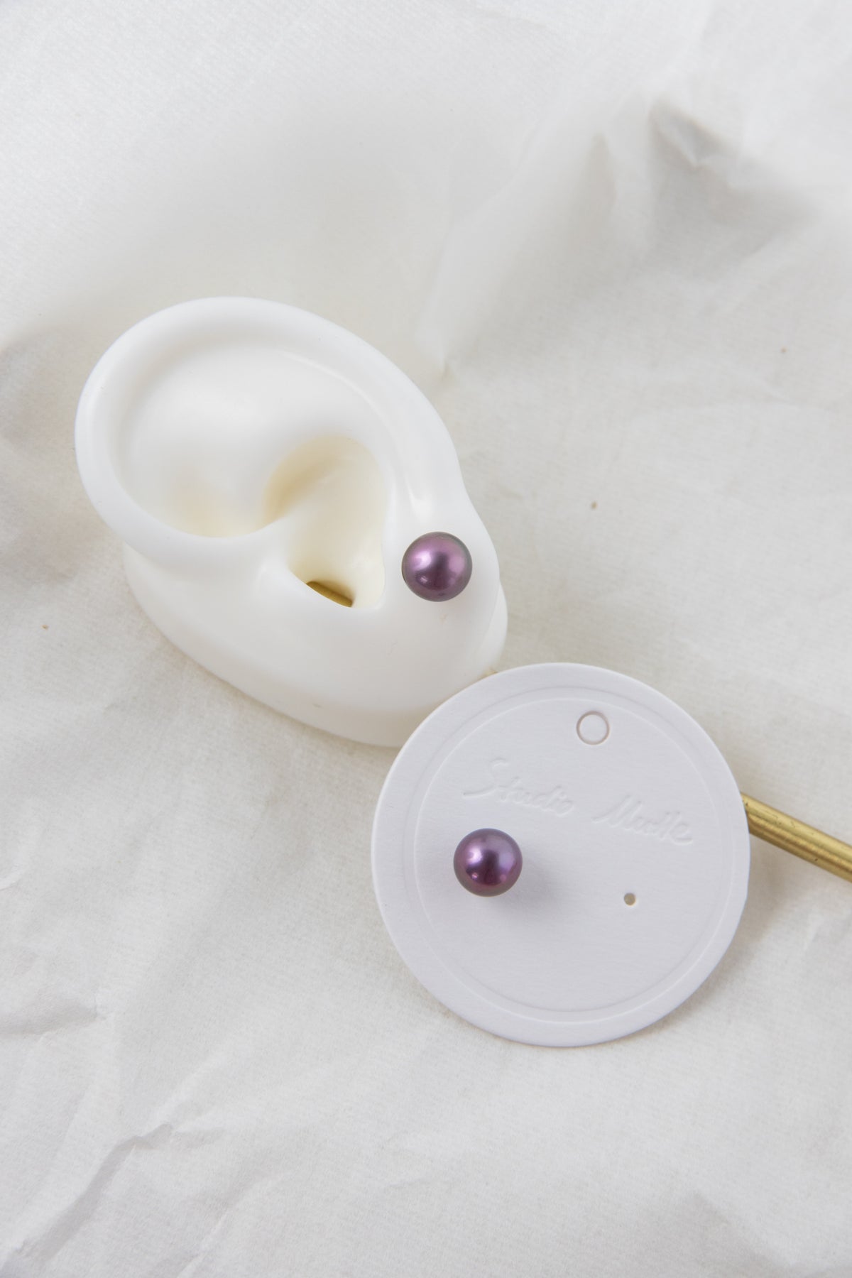 Natural purple round pearl ear studs-excellent level-NR.1
