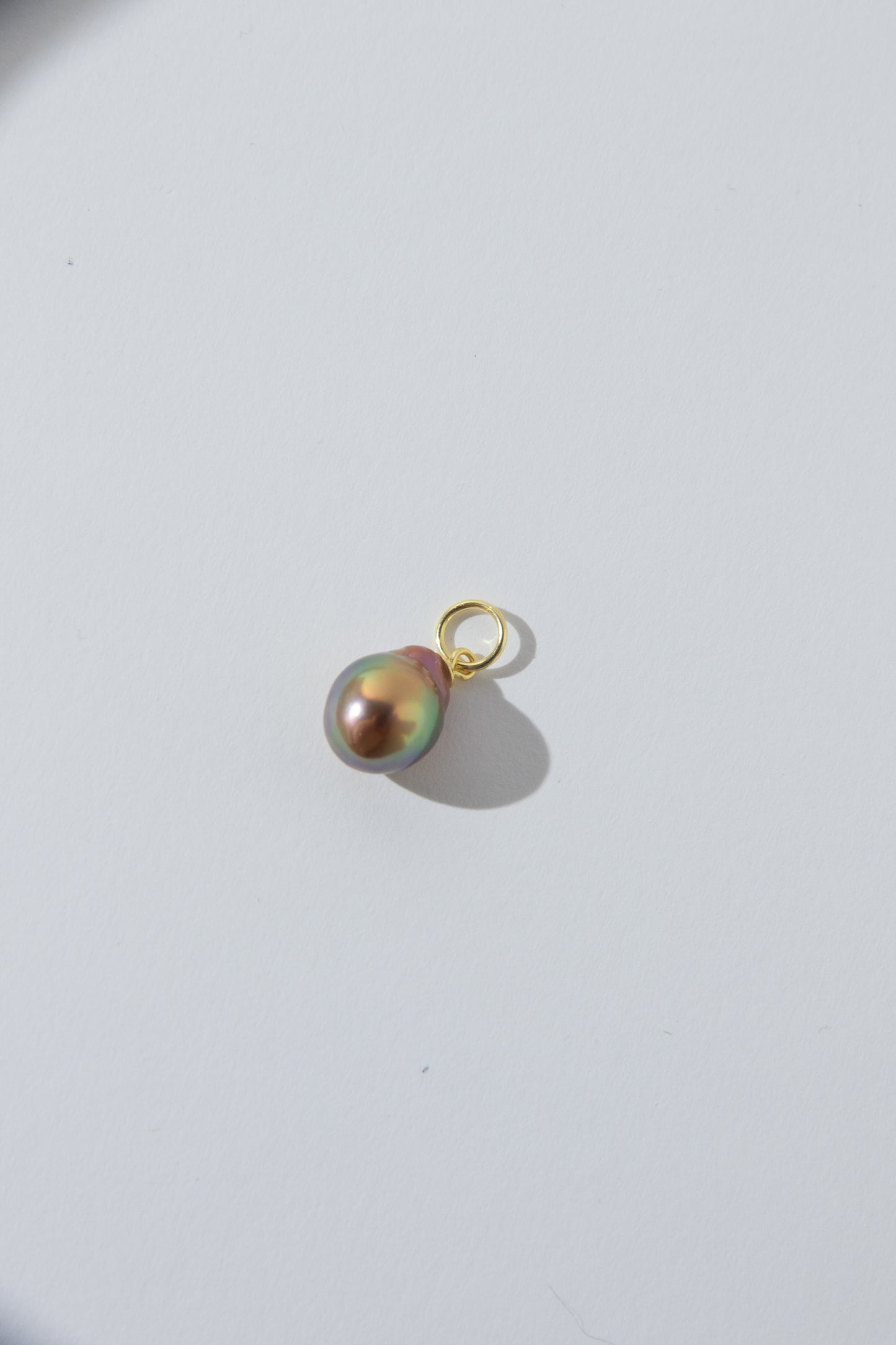 Small shiny metallic avocado pearl pendant