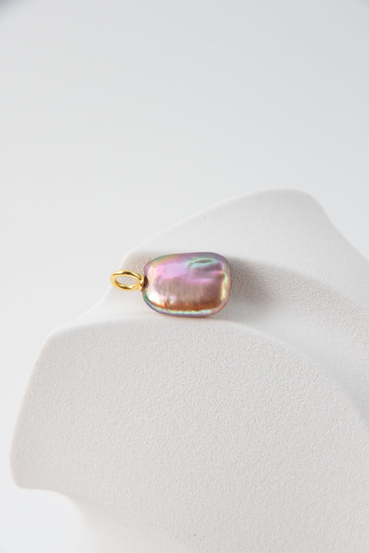 Strong thick brown based vivid green and purple square pearl pendant.