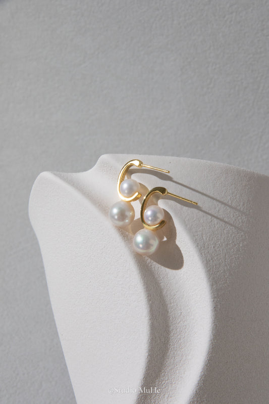 Daily snow-Simple ear studs with pearls