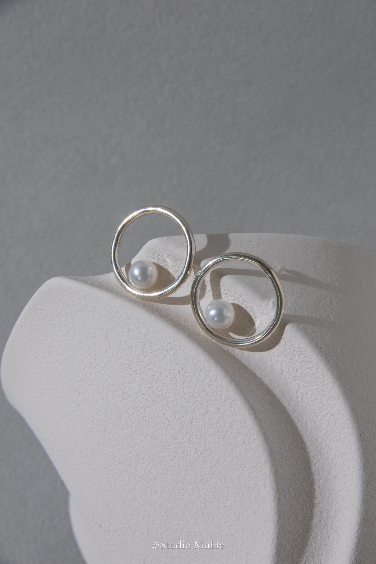 Floating Dream- Raw sterling silver big circle earring