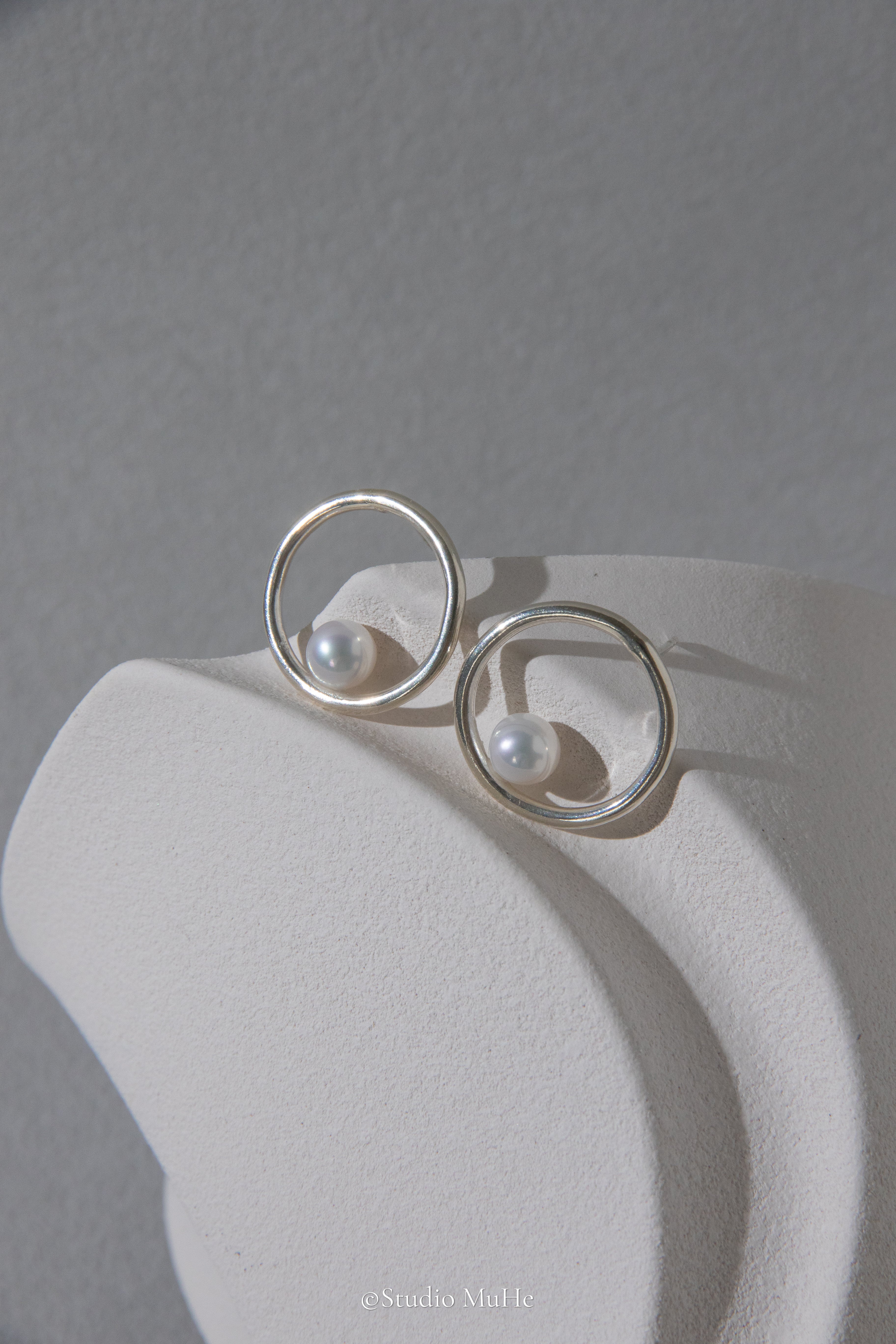 Floating Dream- Raw sterling silver big circle earring