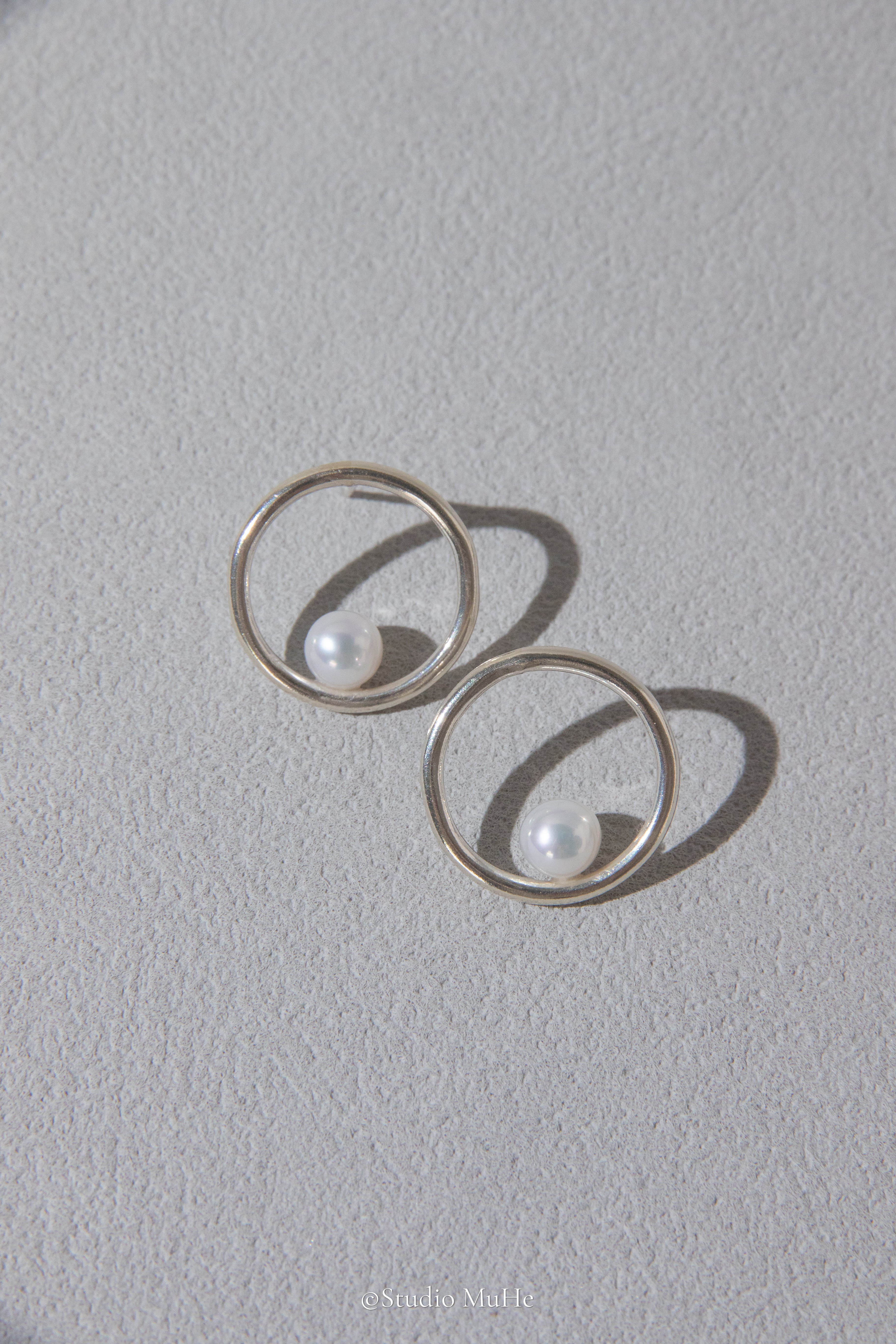 Floating Dream- Raw sterling silver big circle earring