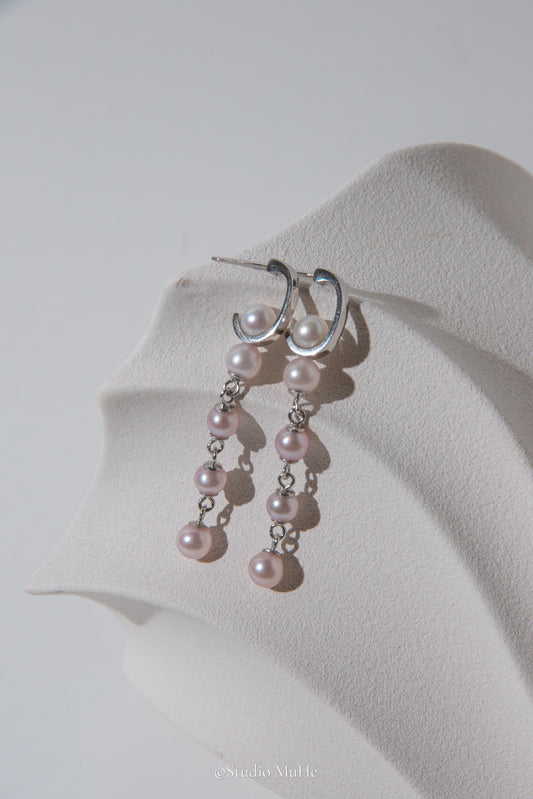 classic pink-long double sided pink pearl earring