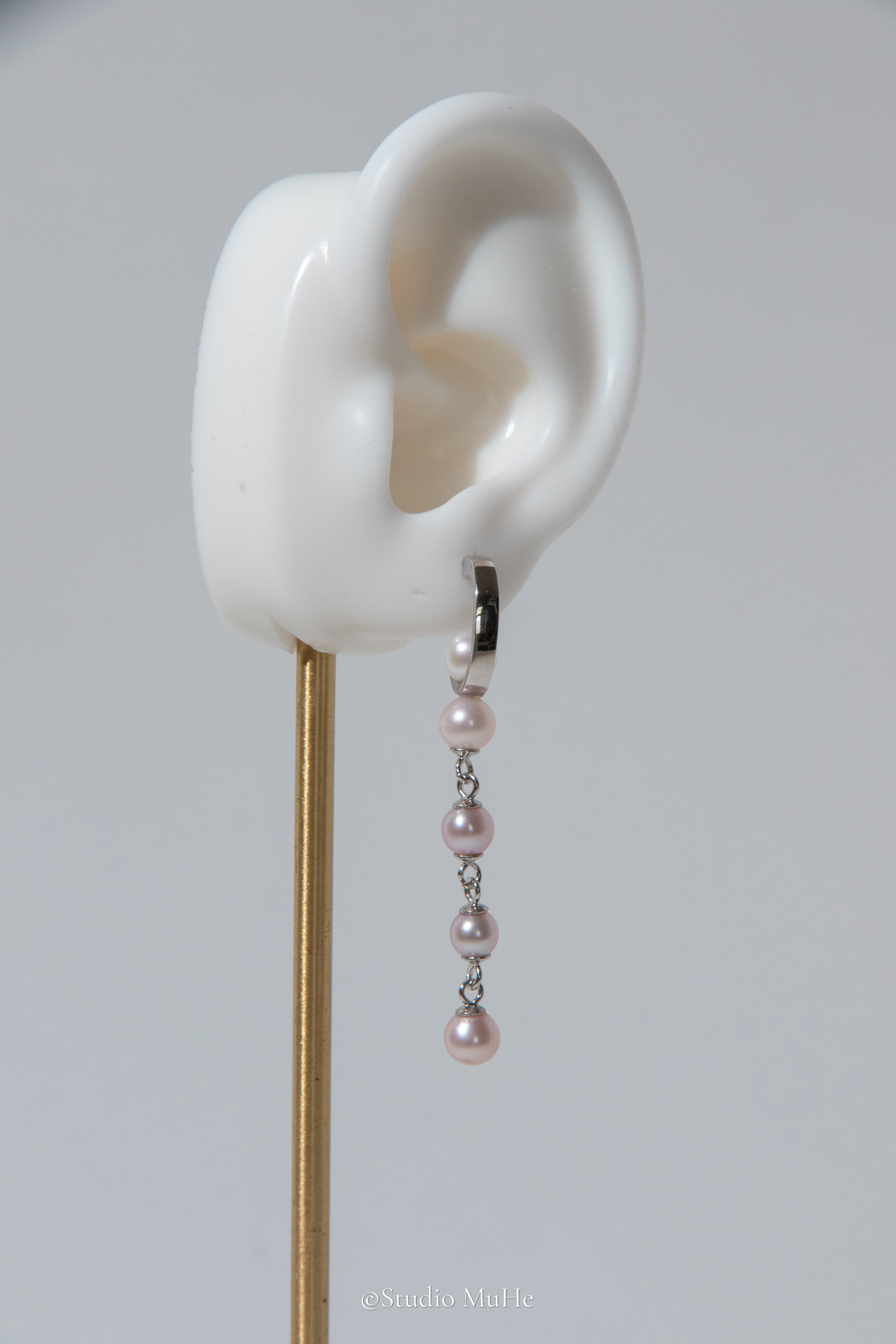 classic pink-long double sided pink pearl earring