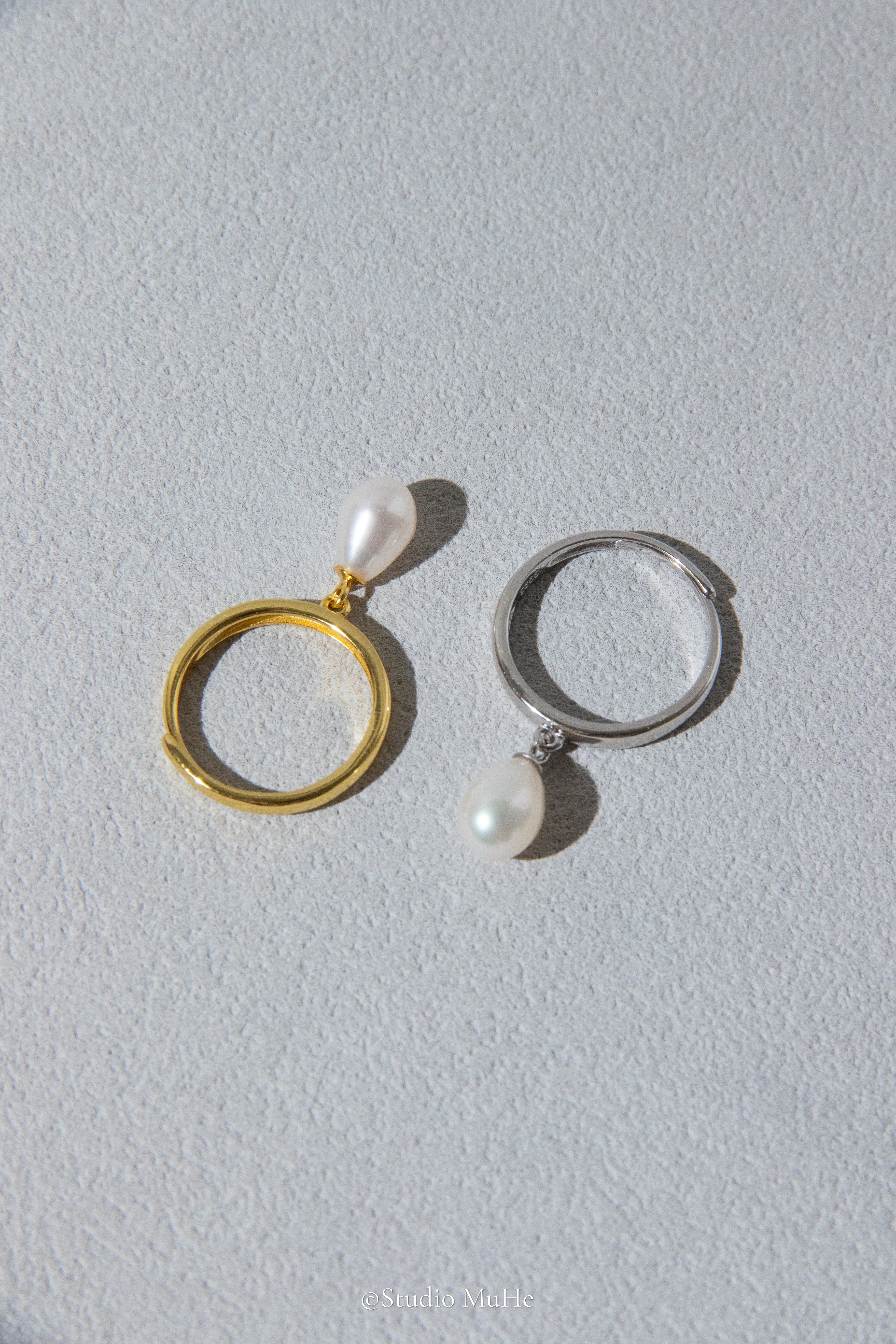 Dancing snow rain-White drop pearl dancing ring