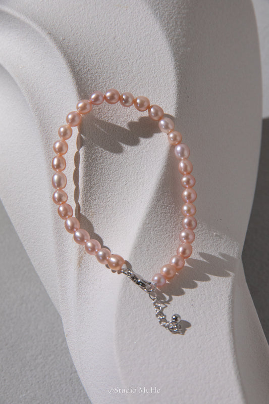 Summer peach-flawless natural peach pink rice pearl bracelet