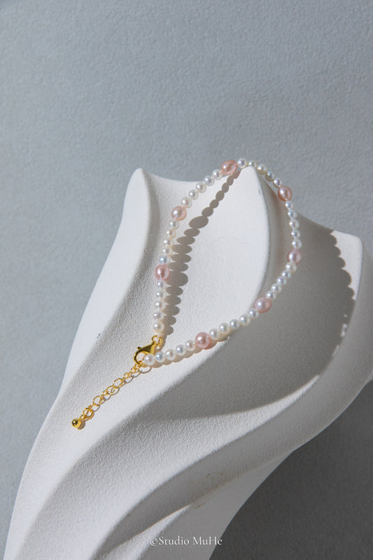 Summer flower rain-single layer mixed white and pink pearl bracelet