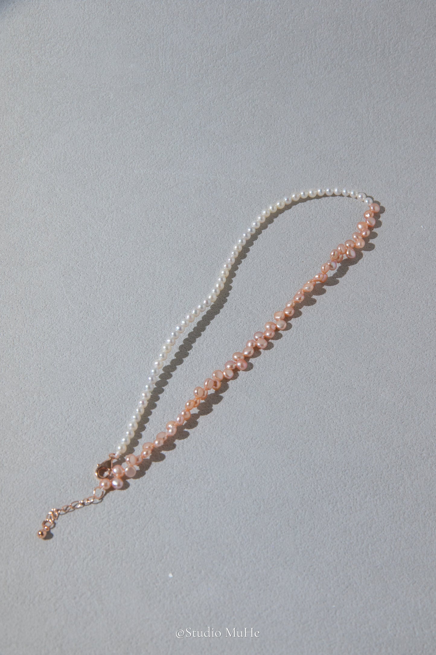 Summer jasmine-double layered bracelet mixed white and peach colored freshwater pearls