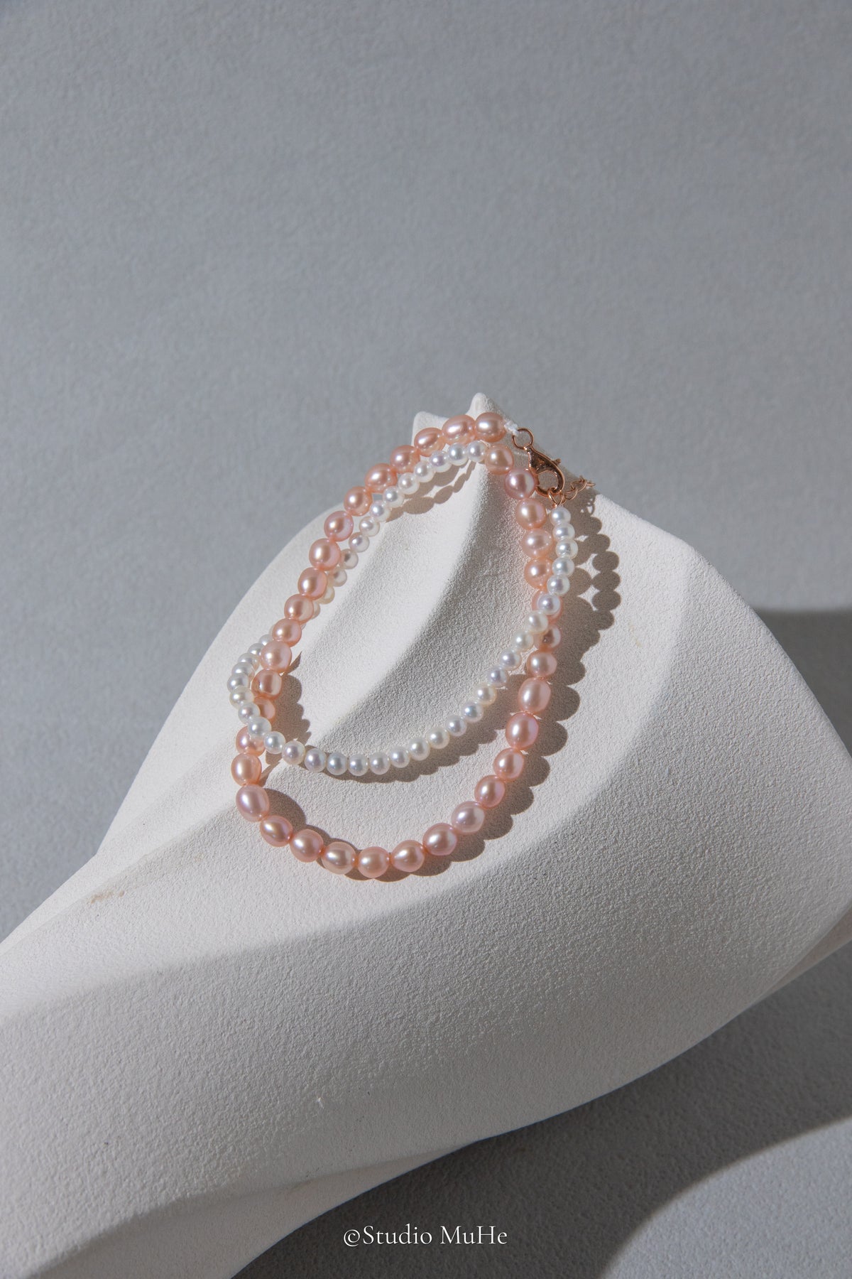 Half pink half white double layered bracelet