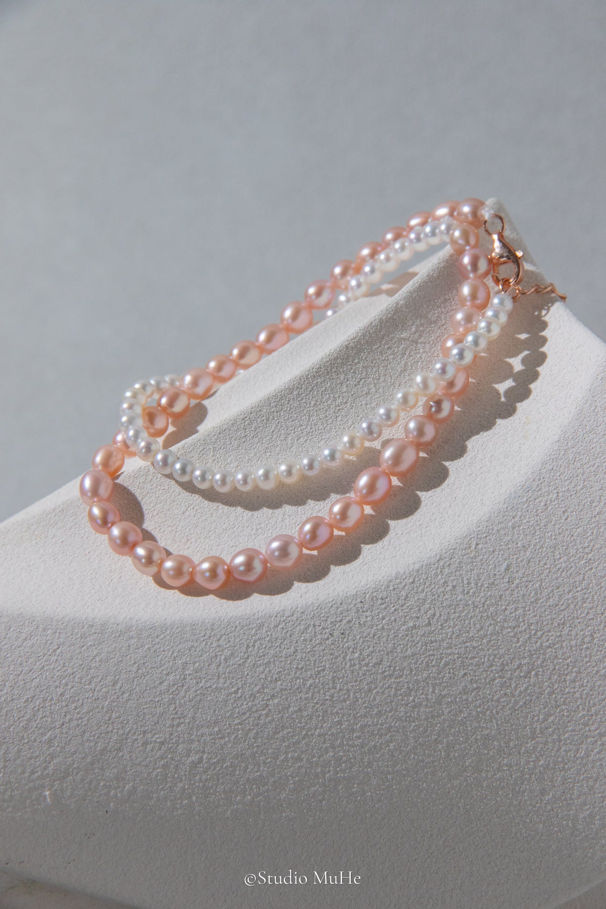 Half pink half white double layered bracelet