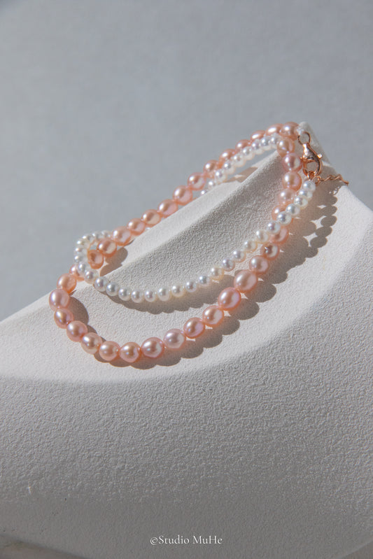 Half pink half white double layered bracelet