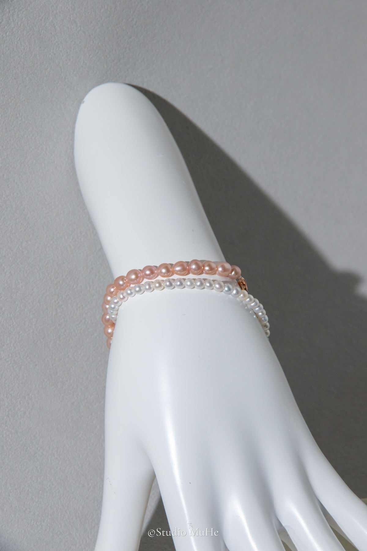 Half pink half white double layered bracelet