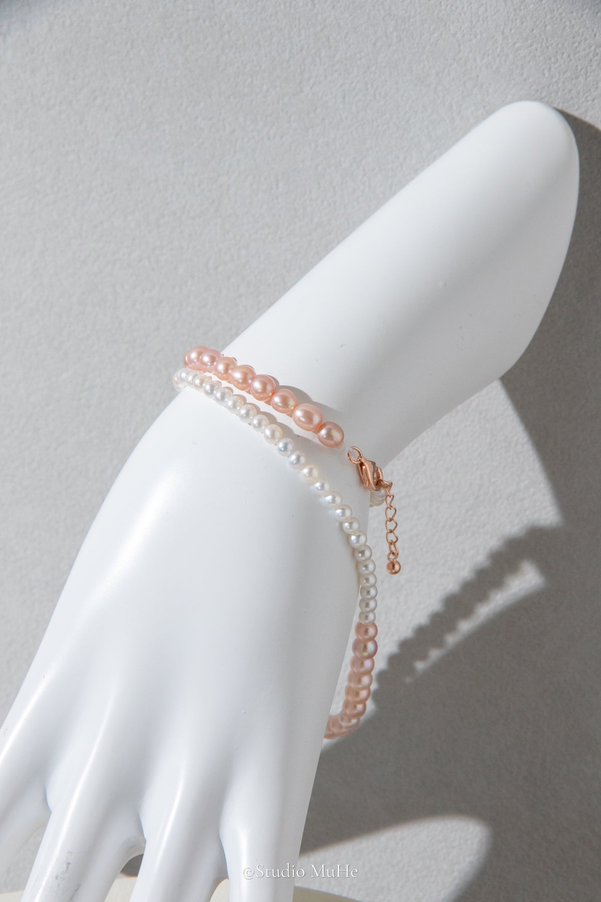 Half pink half white double layered bracelet