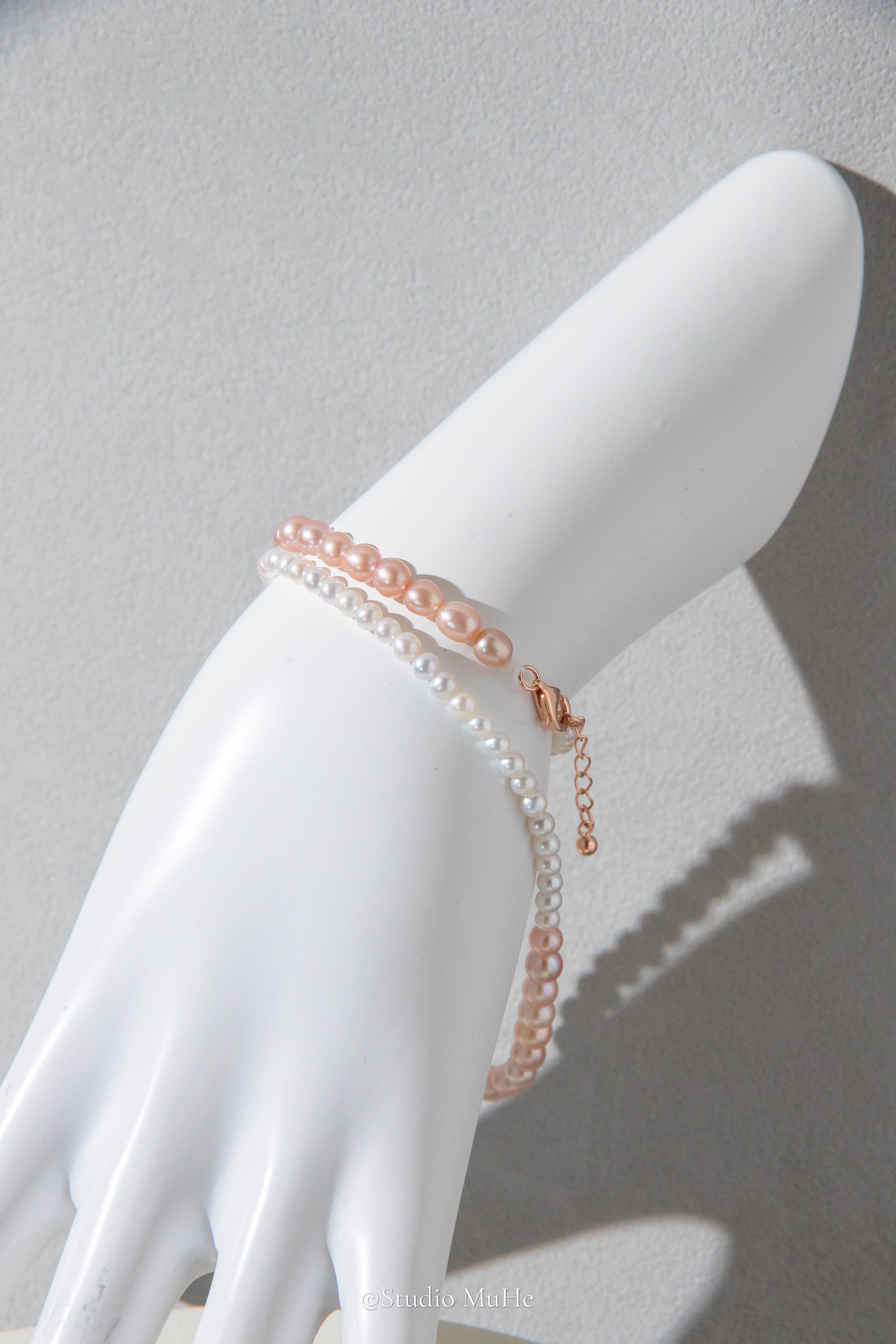 Half pink half white double layered bracelet