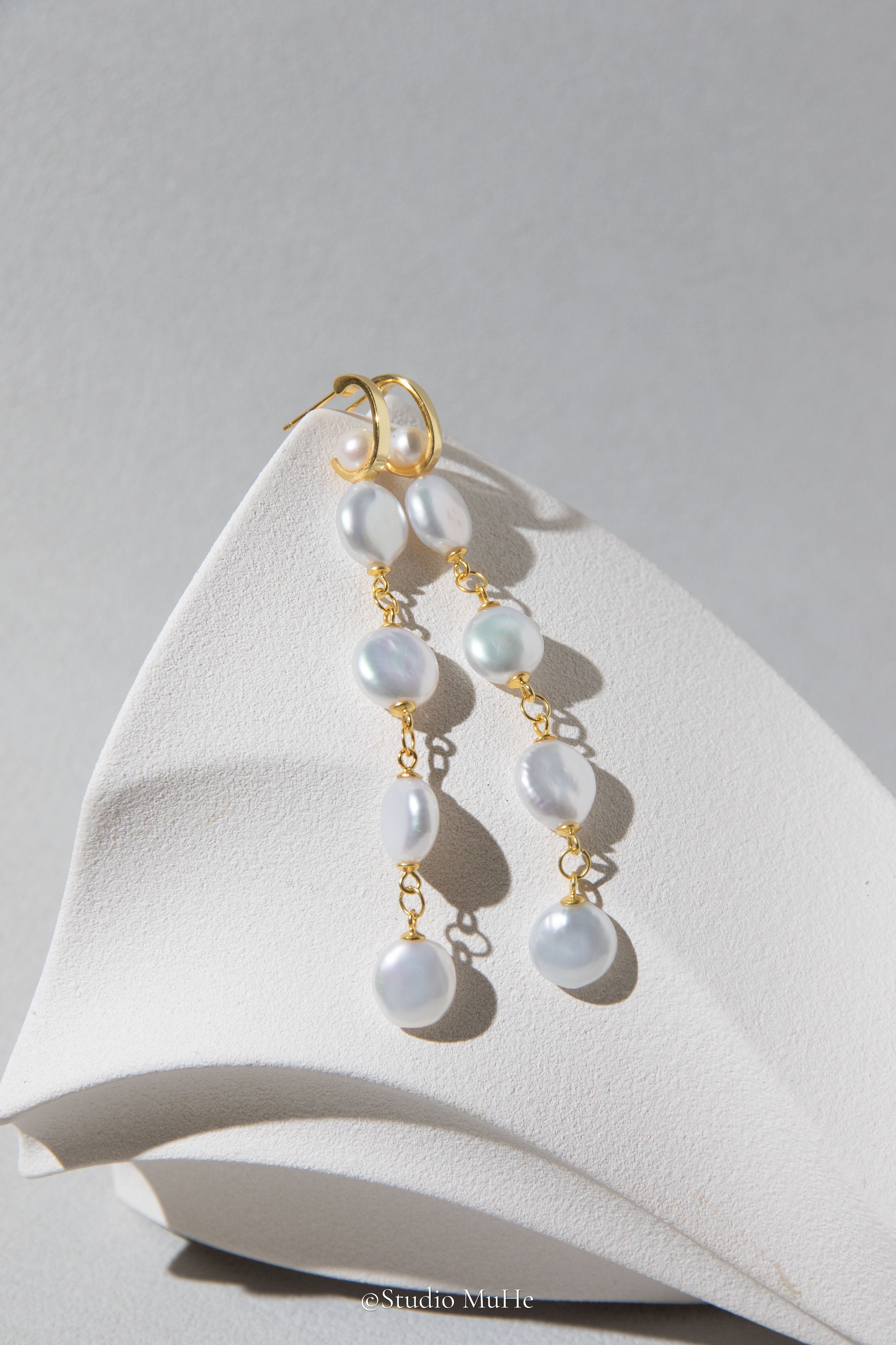 White button pearl earrings