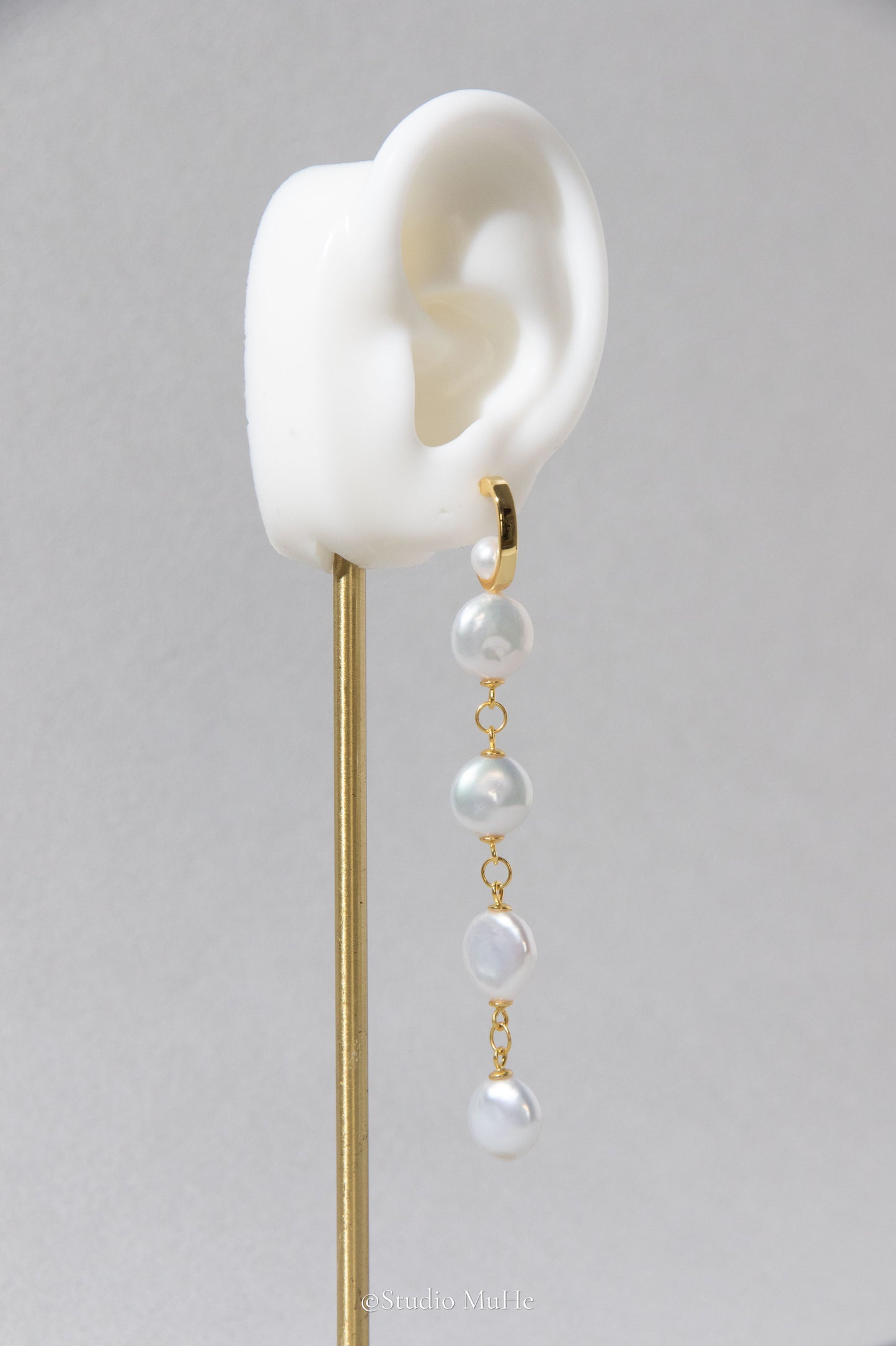 White button pearl earrings