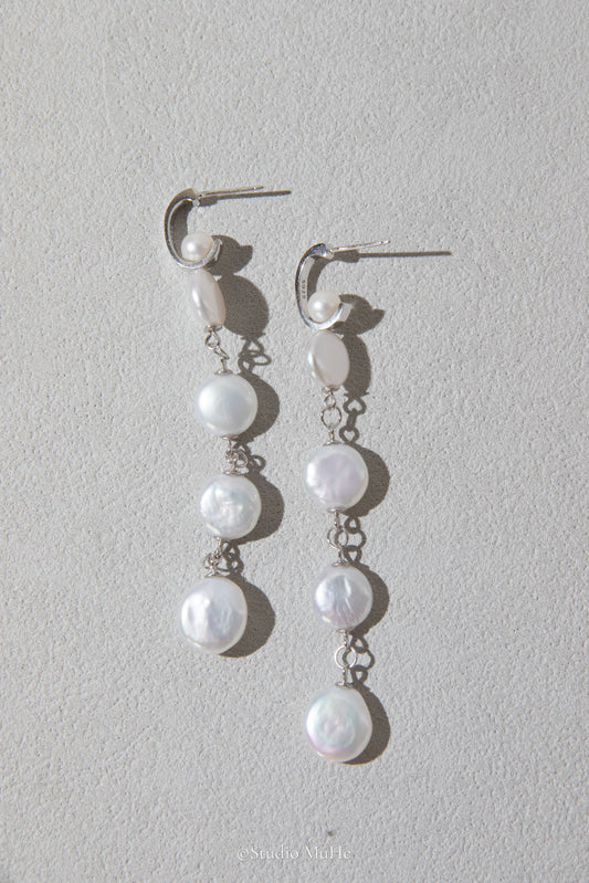 White button pearl earrings