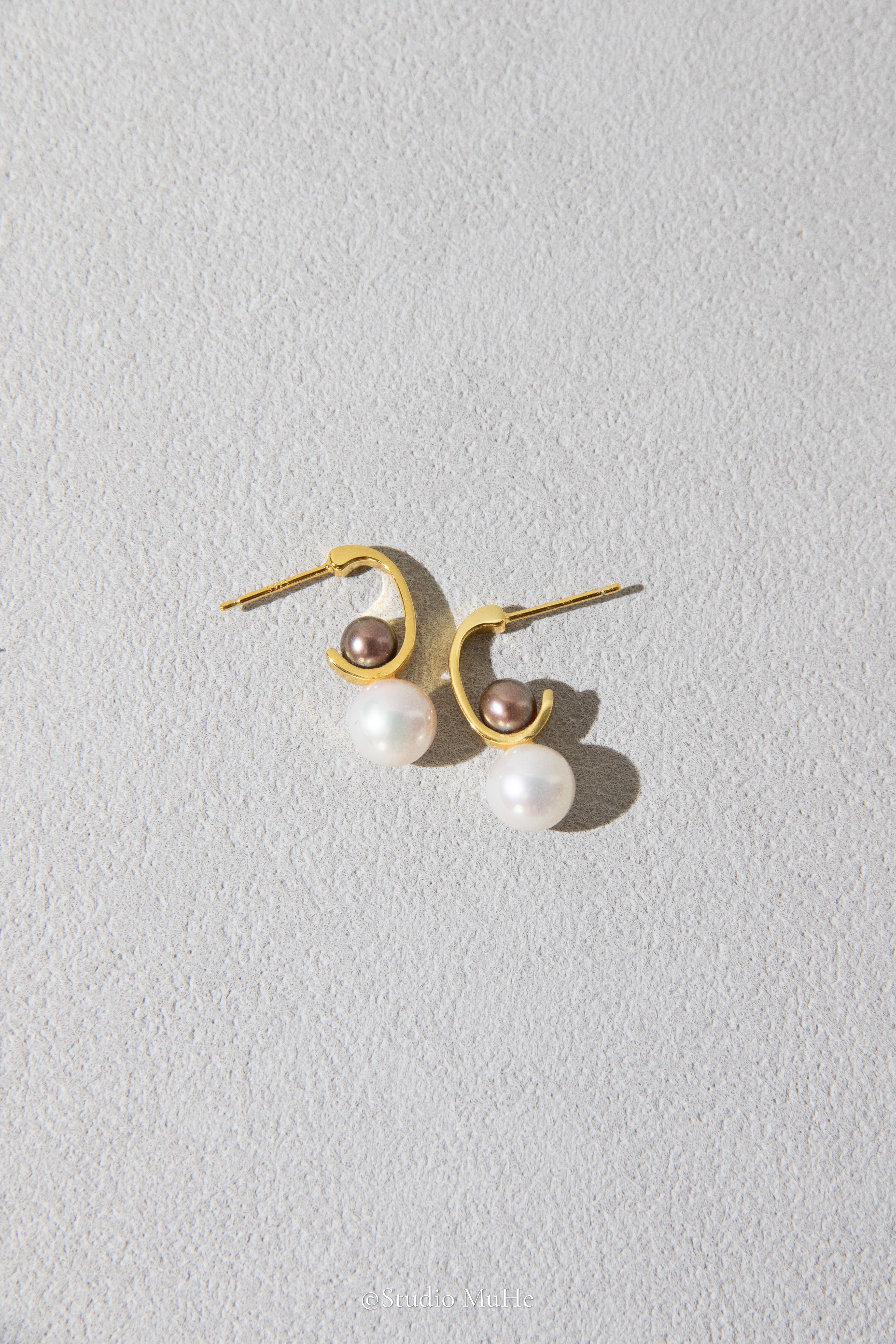 Colorful Planets-Daily ear studs with natural freshwater pearls.