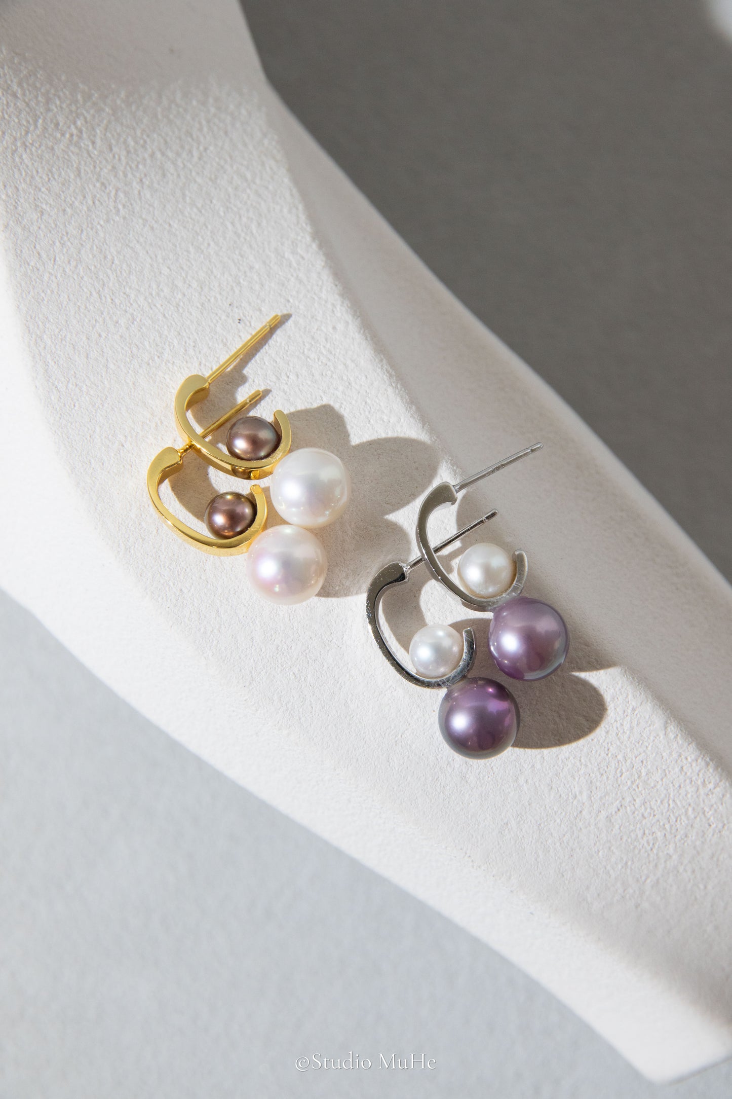Colorful Planets-Daily ear studs with natural freshwater pearls.