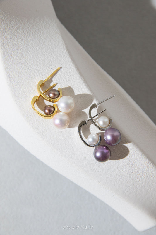 Colorful Planets-Daily ear studs with natural freshwater pearls.