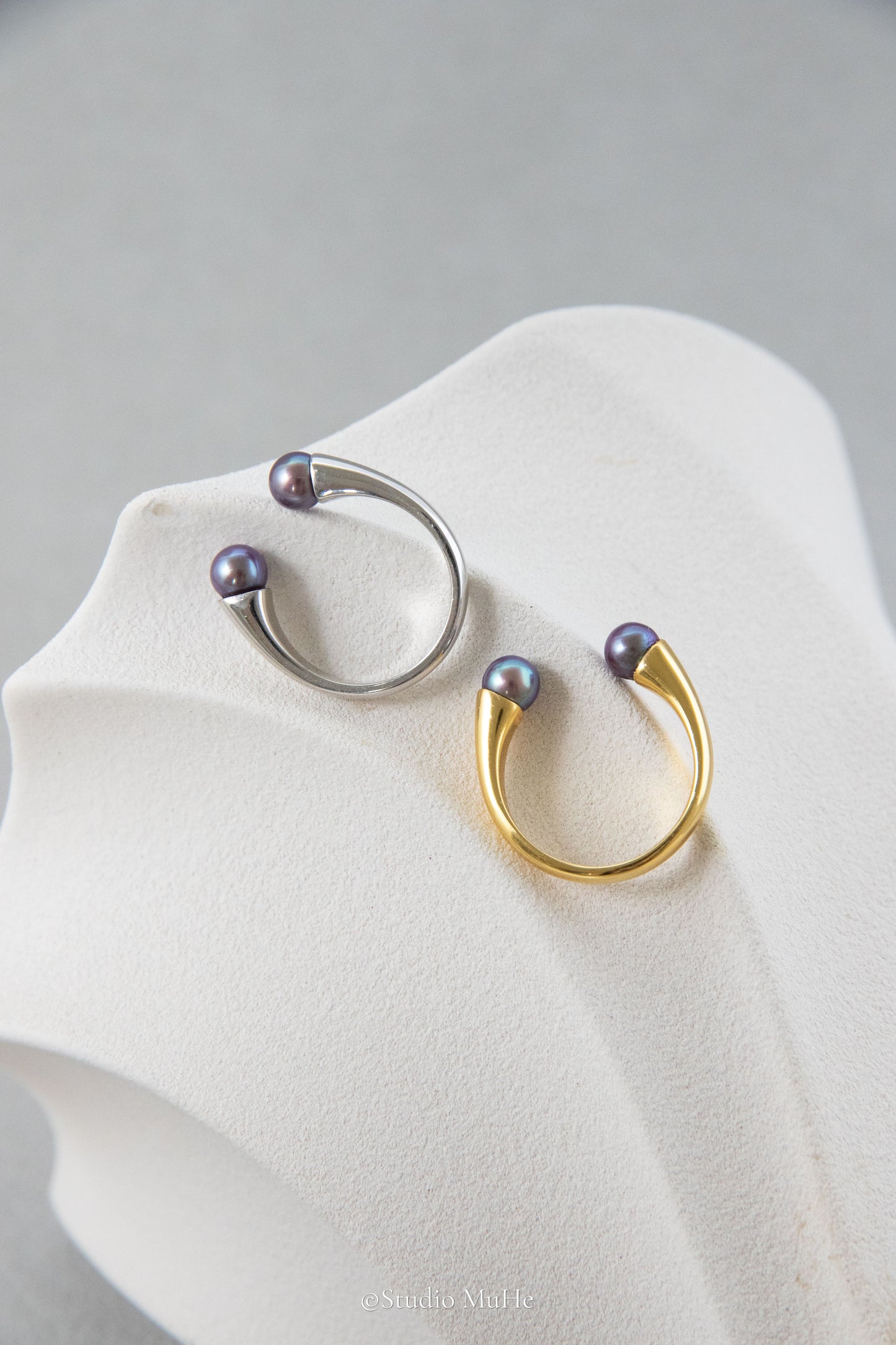 Ink rain-Excellent level natural deep purple small round freshwater pearl ring