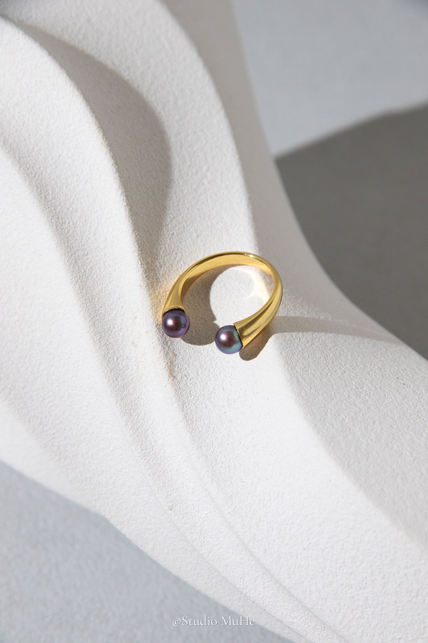 Ink rain-Excellent level natural deep purple small round freshwater pearl ring