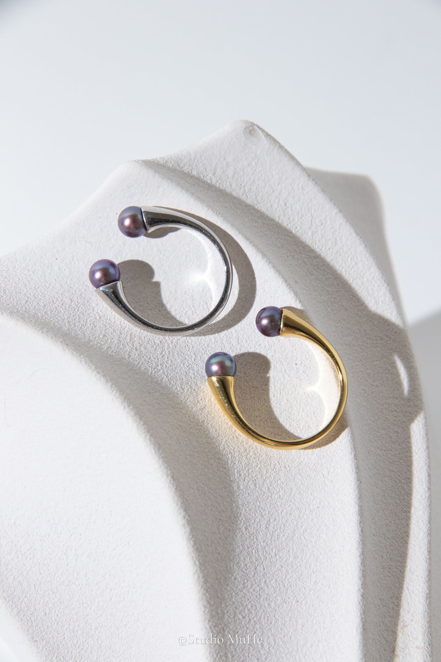 Ink rain-Excellent level natural deep purple small round freshwater pearl ring