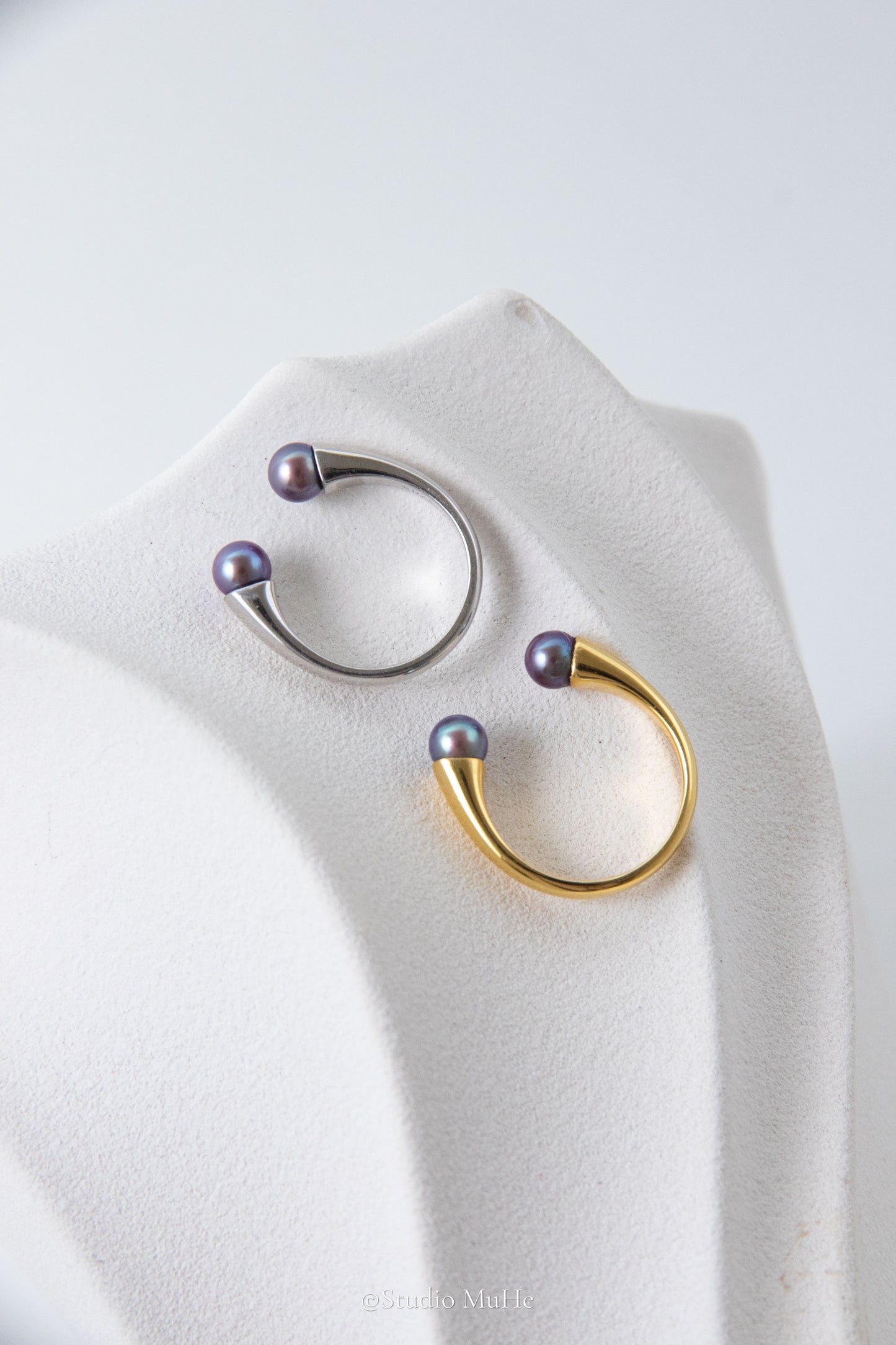 Ink rain-Excellent level natural deep purple small round freshwater pearl ring