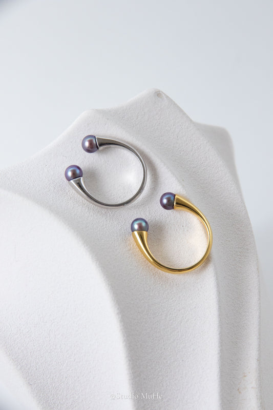 Ink rain-Excellent level natural deep purple small round freshwater pearl ring
