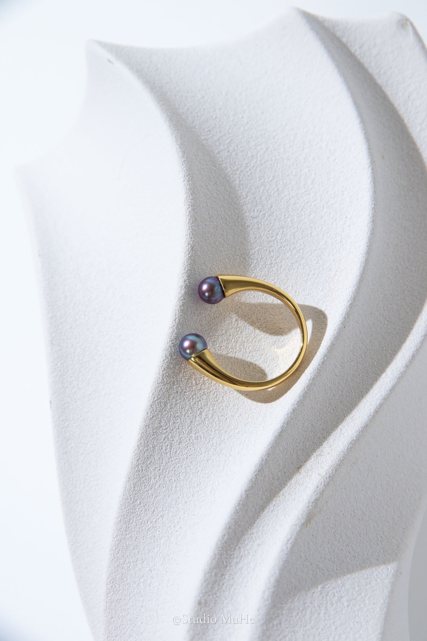 Ink rain-Excellent level natural deep purple small round freshwater pearl ring