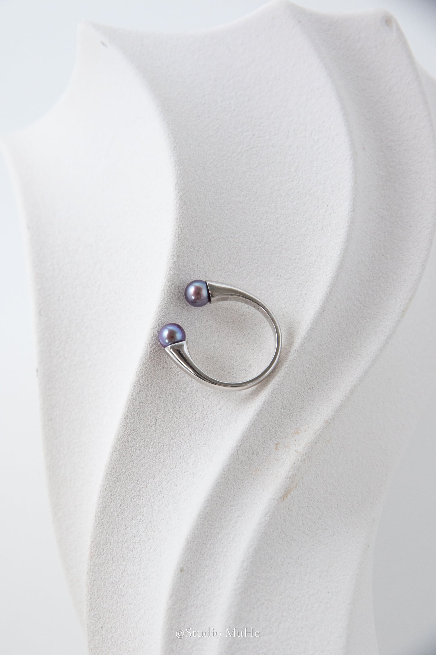 Ink rain-Excellent level natural deep purple small round freshwater pearl ring
