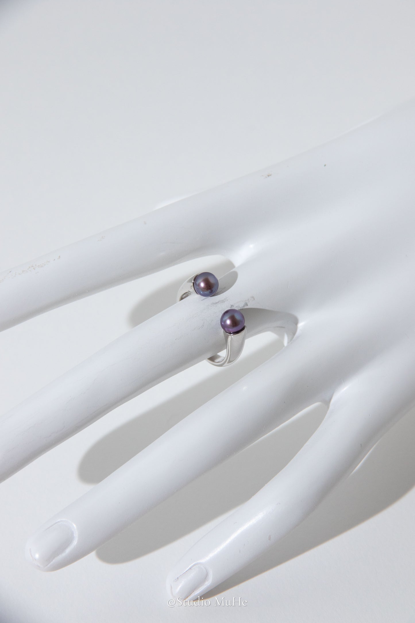 Ink rain-Excellent level natural deep purple small round freshwater pearl ring