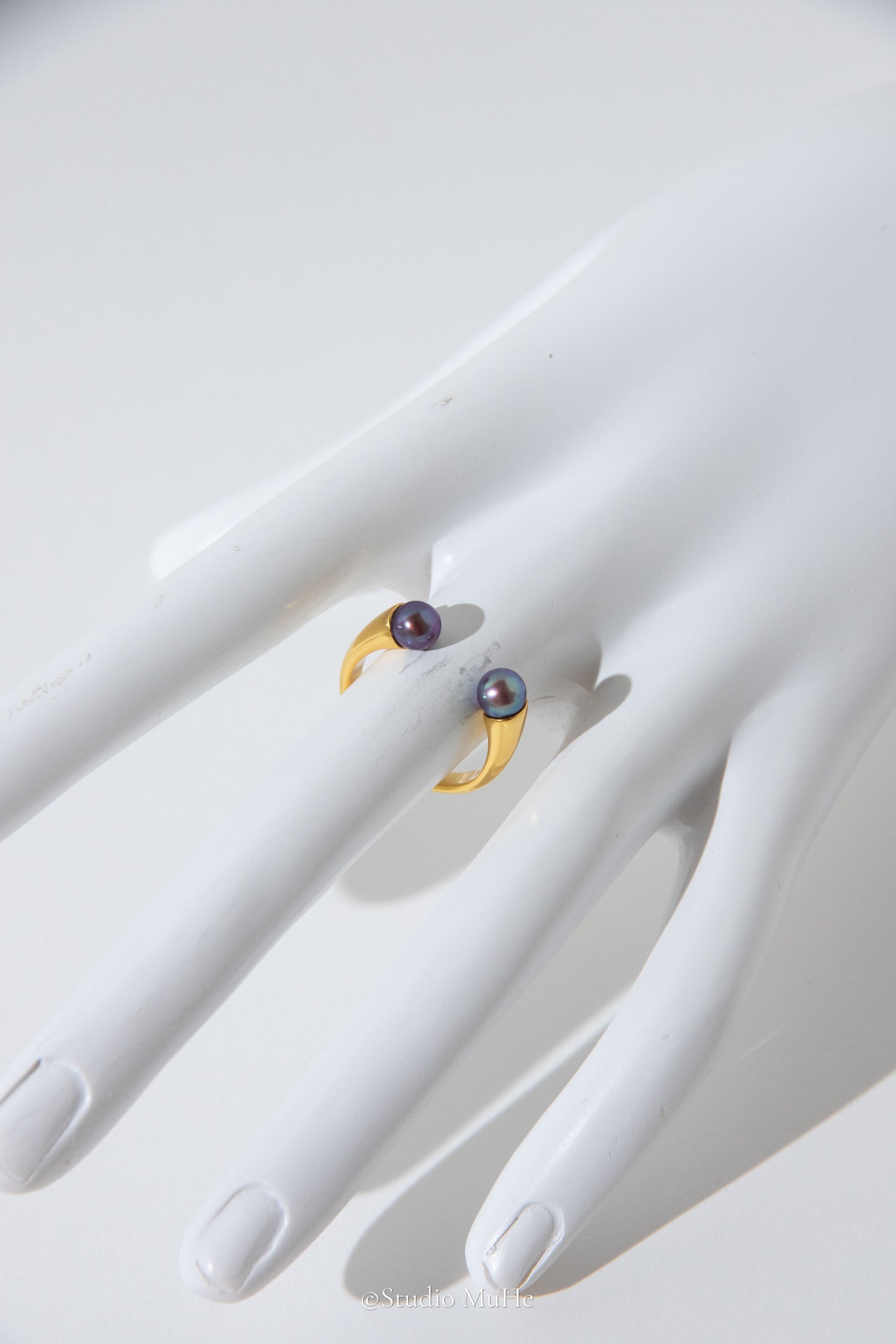 Ink rain-Excellent level natural deep purple small round freshwater pearl ring